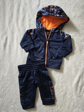 Athletic Works Navy and Orange Hoodie and Pants Set - Size 0-3M